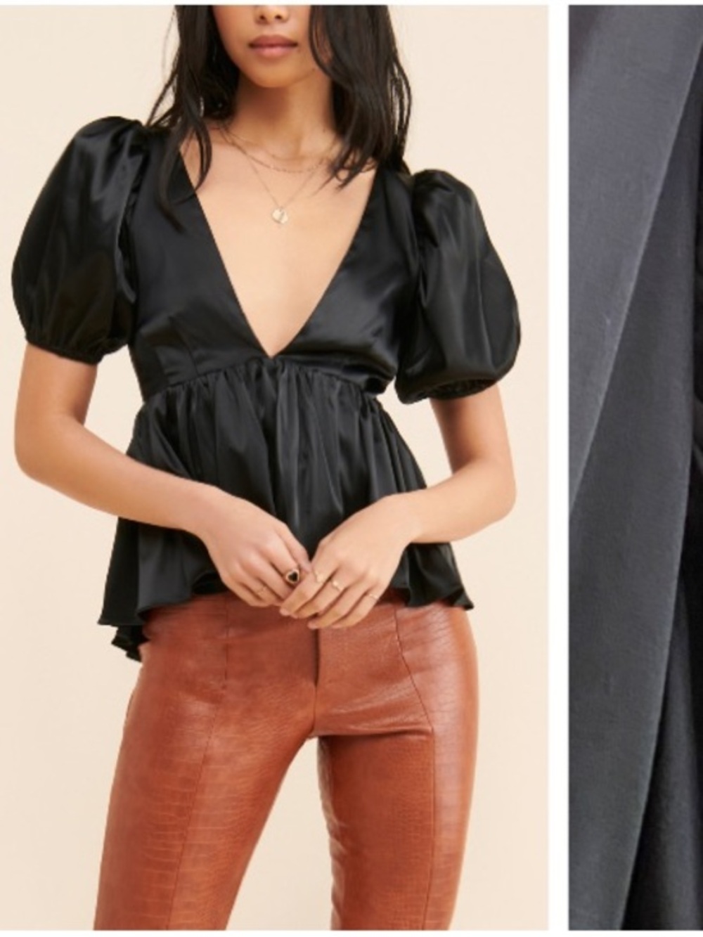 Allina Liu Black Satin Eir Peplum Free People Top Medium